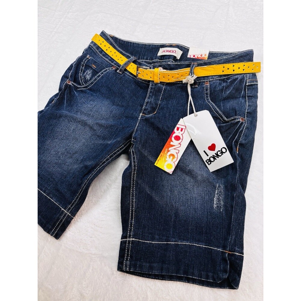 NWT Vintage 90s Bongo Bermuda Jean Shorts 5/ Yellow Belt / HEART Holes Deadstock